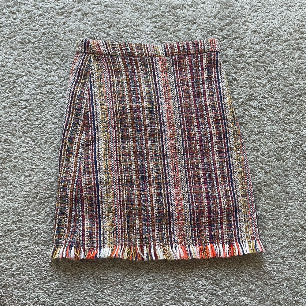 Chelsea & Theodore Tweed Fringe Hem Skirt